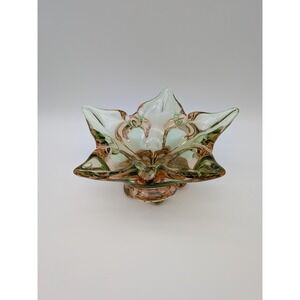 Vintage Mid Century Murano-Style Art Glass Centerpiece Bowl Green Pink 9" Heavy